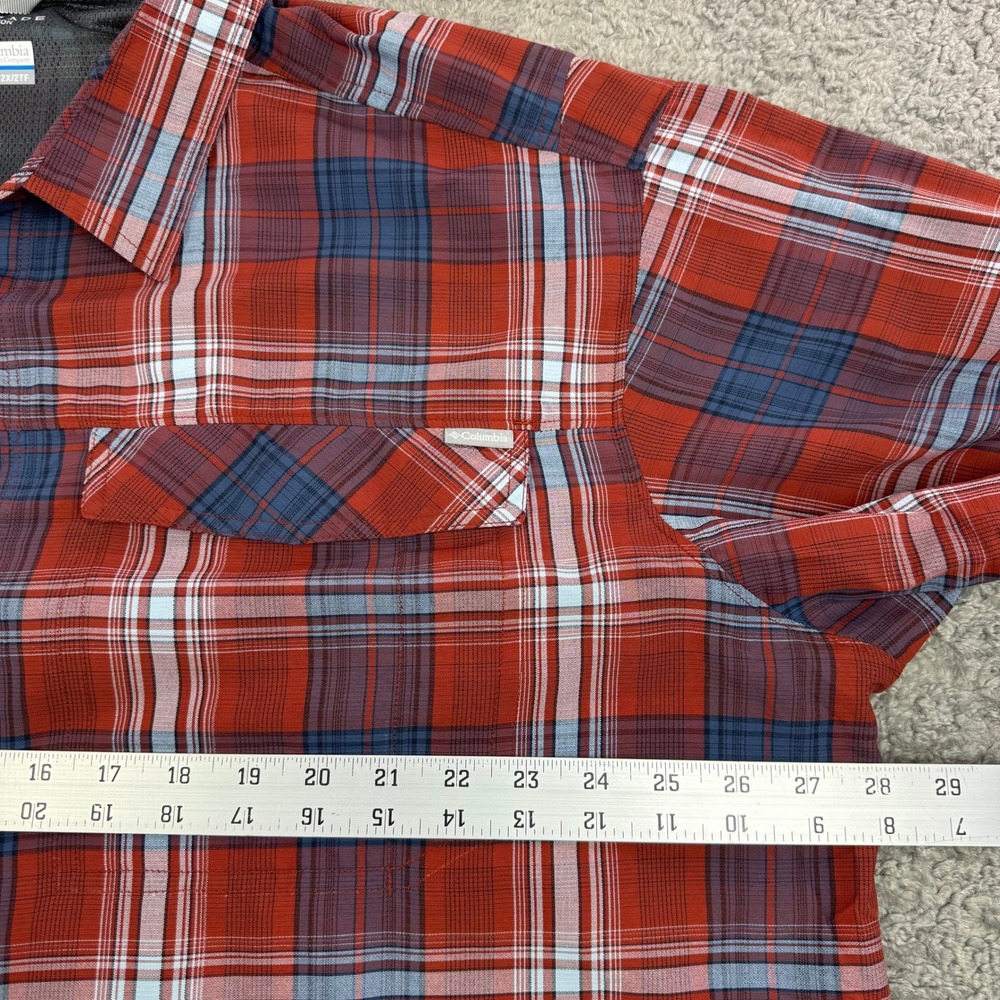 Columbia Omni-Shade Plaid Button Down Shirt Mens 2X Red Blue XS1181 Long Sleeve - Picture 8 of 14
